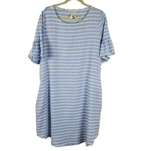 Love In Striped Ruffle Bell Sleeves Sundress Beach Lounge Dress Size Large New